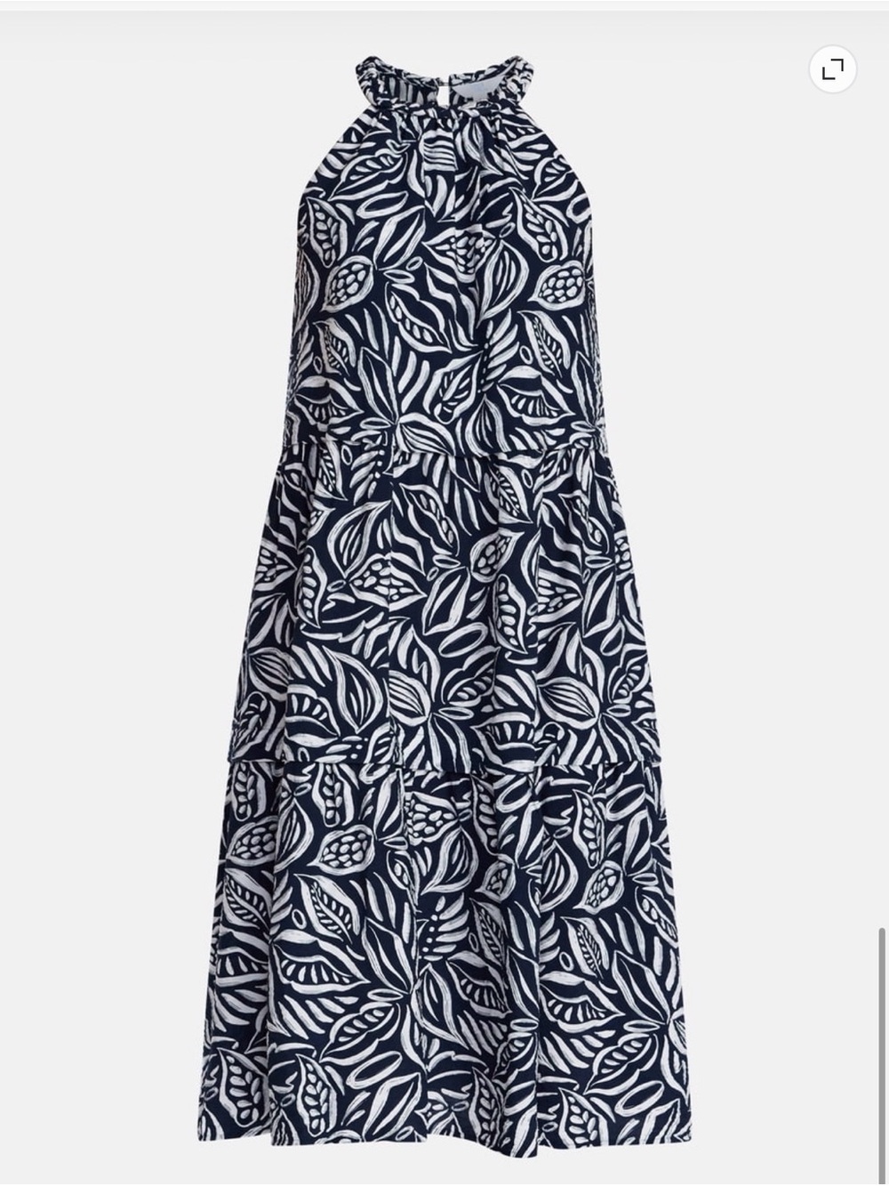 Time and Tru Navy and White Leaf-Print Halter Midi Dress - Picture 4 of 5